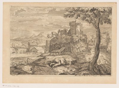 Landscape with Resting Shepherd, River with Bridge and Watermill in the Background (Landscapes after Titian) by Moise Jean Baptiste Fouard