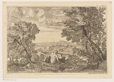 Landscape with Four Resting Men (Landscapes after Titian series) by Moise Jean Baptiste Fouard