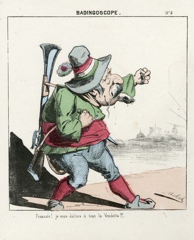 Flying Leaf, Number 5, Satirical in Colours, circa 1870: Badingoscope - Commune of Paris/War/Siege, Hunt, President of the Republic - Napoleon III - Illustration by Moloch (1849-1909) by Moloch