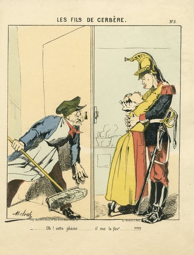 Flying leaf, number 5, Satirical in Colors: Les fils de cerbere - Commune de Paris/War/Siege, Amour - Illustration by Moloch (1849-1909) by Moloch