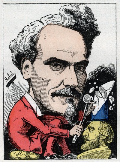 Portrait of Henri de Rochefort (1831-1913) Marquis de Rochefort, journalist, politician and writer in “Le Trombinoscope” by Touchatout, cartoon by B. Moloch of 1882. Private collection by Moloch