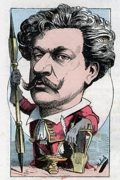 Portrait of Louis Alexandre Gosset de Guines dit Andre Gill, French poet painter in Le Trombinoscope by Touchatout, cartoon by B. Moloch of 1882. Private collection by Moloch