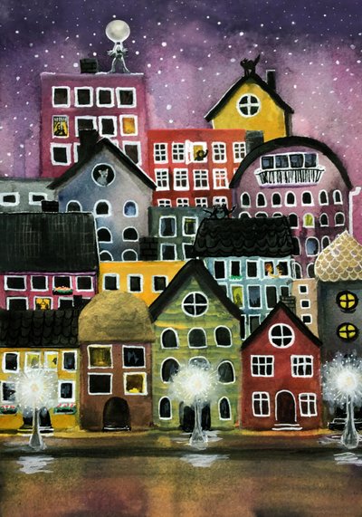 Whimsical City Night by Monica Lindblom