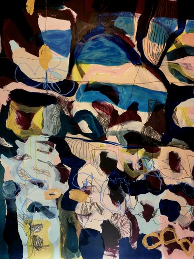 Abstract Blue Gold Forms by Monika Riethmueller