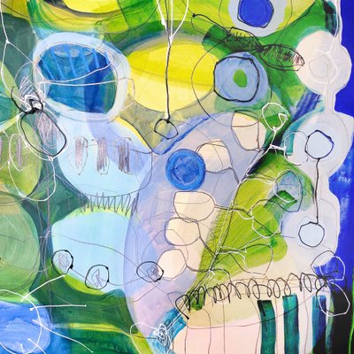 Dynamic Green Blue Abstract by Monika Riethmueller