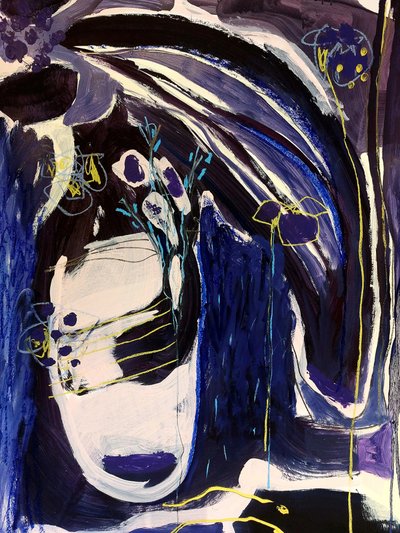 Indigo Floral Abstraction by Monika Riethmueller