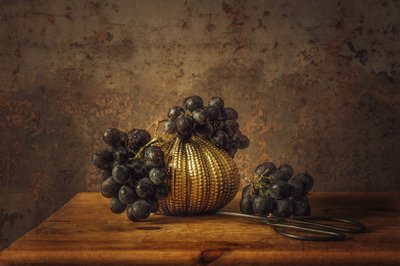Elegant Grapes Golden Still Life by Monique van Velzen
