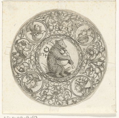 Round Sheet with Bear Playing the Bagpipes by Monogrammist CG (Duitsland)