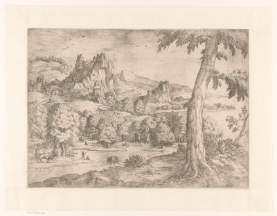 Panoramic Landscape with Large Tree by Monogrammist DB (etser 16de eeuw)