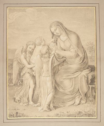 The Virgin Mary Adoring the Christ Child, Carried by Two Angels by Monogrammist OSt