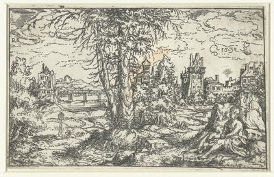 Landscape with Woman and Child by Monogrammist PS (Duitsland)