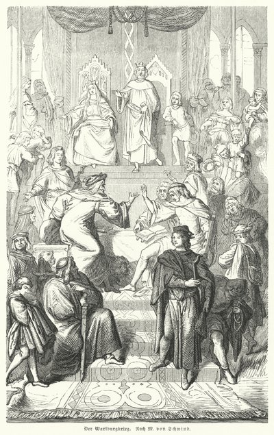 The Sangerkrieg, a Contest Between Minstrels at the Wartburg Castle in Thuringia in 1207 (engraving) by Moritz Ludwig von (after) Schwind