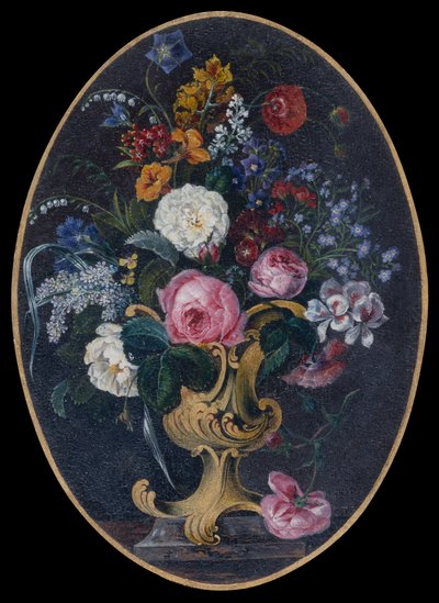 Roses, Lavender, Poppies and Flowers in a Rococo Pot by Moritz Michael Daffinger
