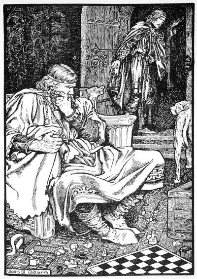King Canute and Earl Ulf quarrel over chess, Roskilde, Denmark, 1026 1913 by Morris Meredith Williams