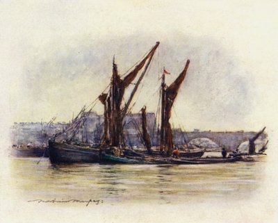 Hay Barges Near Westminster Bridge by Mortimer Ludington Menpes