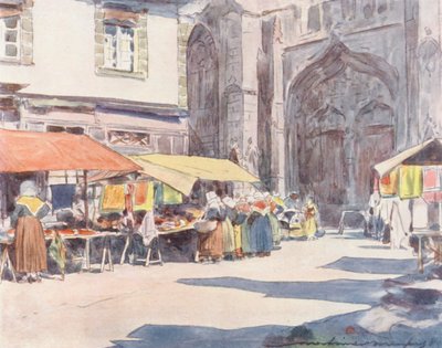 Outside the Cathedral, Quimper by Mortimer Ludington Menpes