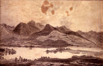 Panoramic View of Derwentwater and the Vale of Keswick, detail of the northern end of Derwent Water by Moses (attr. to) Griffith