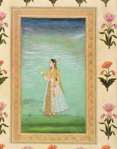 Lady Holding a Flower, from the Small Clive Album by Mughal School