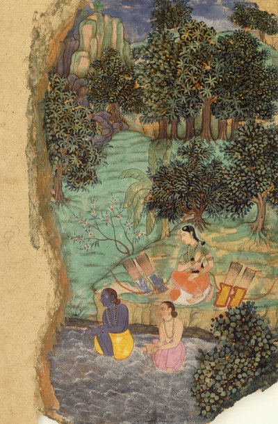 Rama and Lakshmana Offering Water to Their Dead Father on the Banks of the Mandakini River by Mughal School