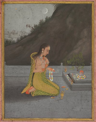 A Night Scene of Shiva Puja by Muhammad Rizavi Hindi