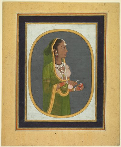 Court lady pouring wine, c. 1760, borders c. 1830s by Muhammad Rizavi Hindi