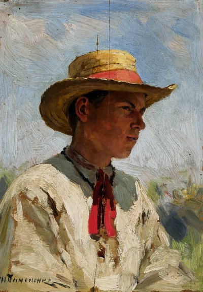Study of a Young Boy in a Straw Hat by Mykola Kornylijowytsch Pymonenko