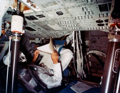 An astronaut inside a NASA Command Module, 1970s by NASA Images