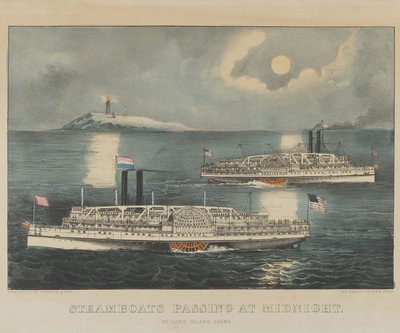 Steamboats Passing at Midnight on Long Island Sound by Currier and Ives