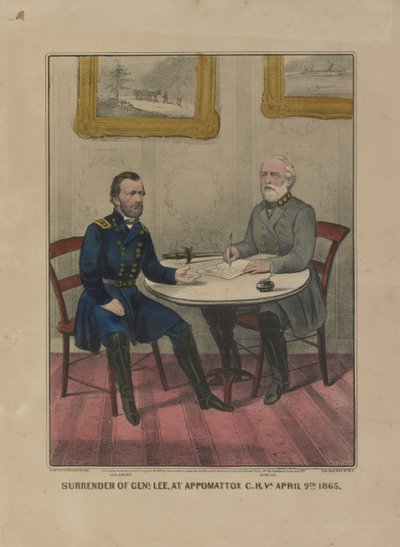Surrender of General Lee, at Appomattox C.H. Va. April 9th, 1865 by Currier and Ives