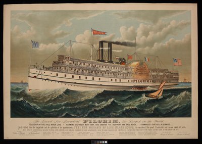 The Grand New Steamboat Pilgrim, the Largest in the World. Flagship of the Fall River Line - running between New York and Boston via Newport and Fall River by N. and Ives J.M. (1824 95) Currier