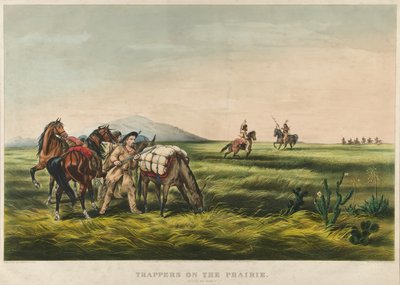 Trappers on the Prairie / Peace or War? 1866 by Currier and Ives