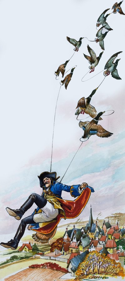 Baron Munchausen Being Carried Away by Ducks by Nadir Quinto