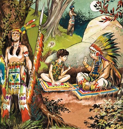 Peter Pan talks with the Chieftain, illustration from 