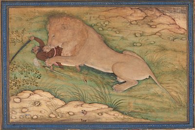 Perils of the Hunt, A Lion Pounces on a Hunter, c.1615 by Nanha