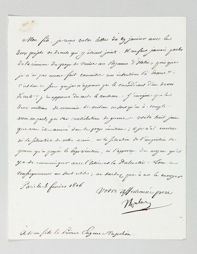 Signed letter from Napoleon to his stepson, Prince Eugène de Beauharnais Napoleon by Napoleon Bonaparte