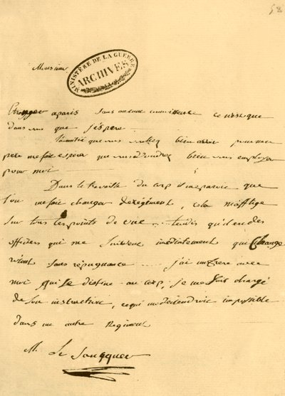 Letter from Napoleon to Le Saucquer, war clerk, 3 June 1791, 1921 by Napoleon Bonaparte I