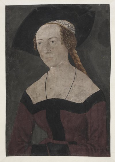 Half-length portrait of a young woman in a barret in three-quarter profile to the left by Narziss Renner