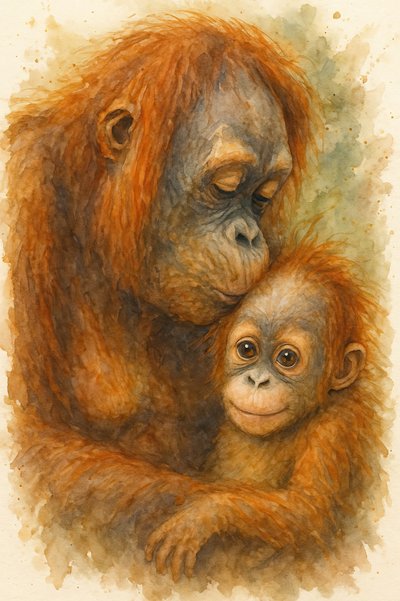 Gentle Orangutan Embrace by Natalie Bruns