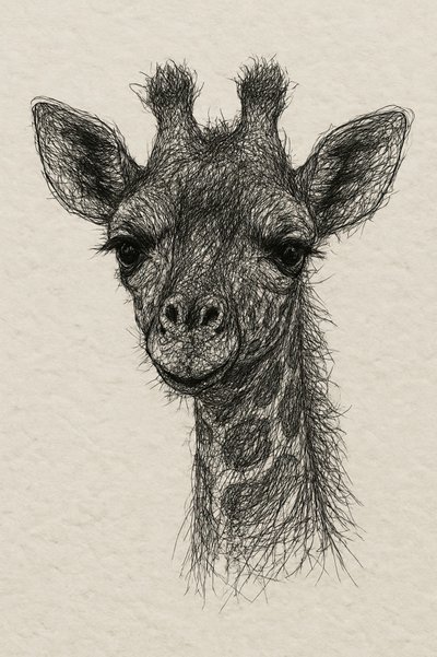 Thread Portrait Baby Giraffe on Handmade Paper by Natalie Bruns