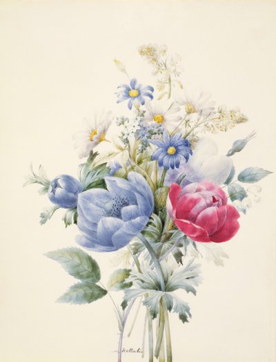 A Rose, Anemone, Mignonette and Daisies by Nathalie d