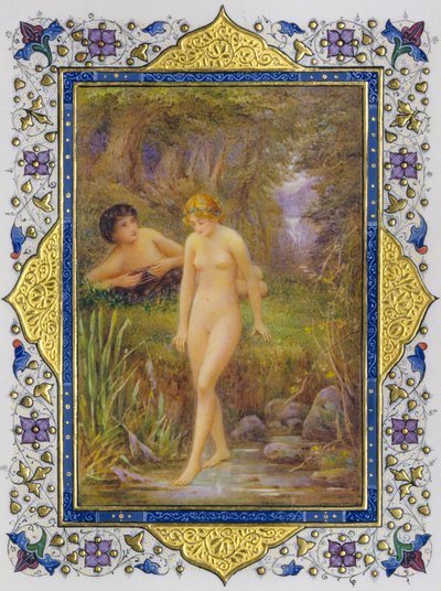 Illuminated Page from a Book of Shakespeare Sonnets with Nude Woman in Pastoral Fantasy by Nathan Benn