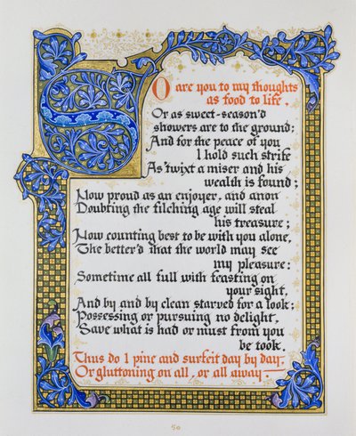 Page of Shakespeare songs and sonnets with illumination by Nathan Benn