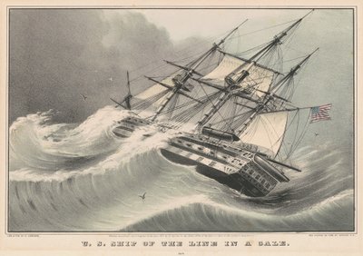 U.S. Ship of the Line in a Gale by Nathaniel Currier