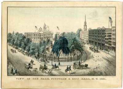 View of the Park, Fountain and City Hall, N.Y. 1851, 1851 by Nathaniel Currier