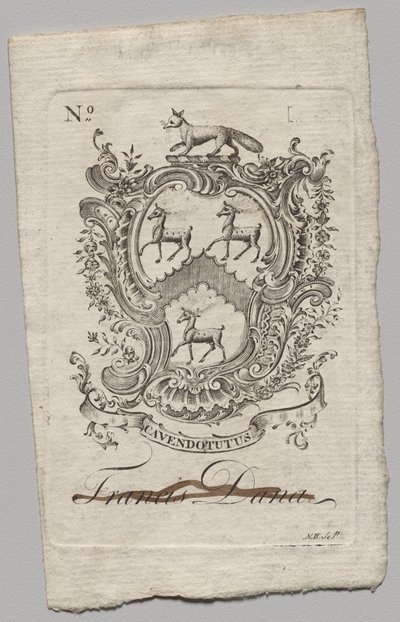 Bookplate: Coat of Arms with Francis Dana inscribed by Nathaniel Hurd