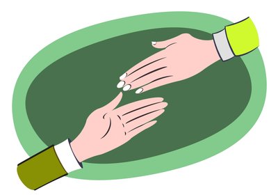 Helping hands (illustration of business allegory) by Neale Osborne