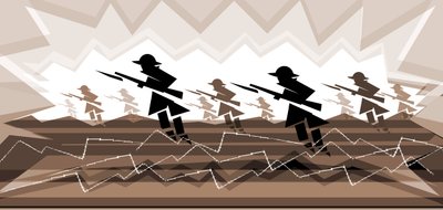 World War One Soldiers with Bayonets - Emerging from Trenches by Neale Osborne