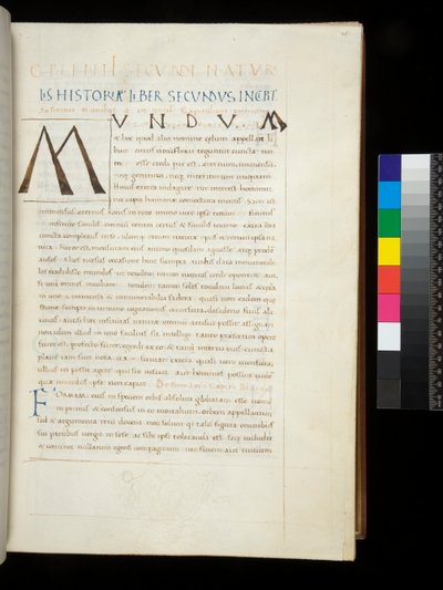 Ms 394.1. Pliny the Elder, Historia Naturalis, f.26r. Pen Initial [M] Added in the Dedicated Space Left Blank by the Decorator, Naples, Mid 15th Century, c.1442 by Neapolitan School