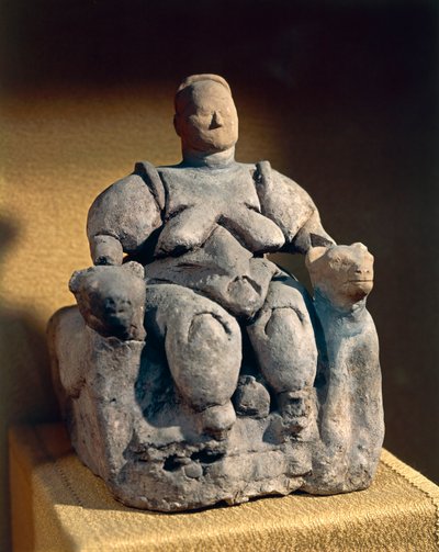 Terracotta mother goddess statue, from Catal Huyuk or Catalhoyuk, 6th millennium BC by Neolithic Neolithic