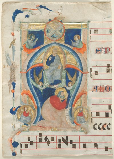 Fragment of an Antiphonary with Historiated Initial (A): Christ in Majesty by Neri da Rimini
